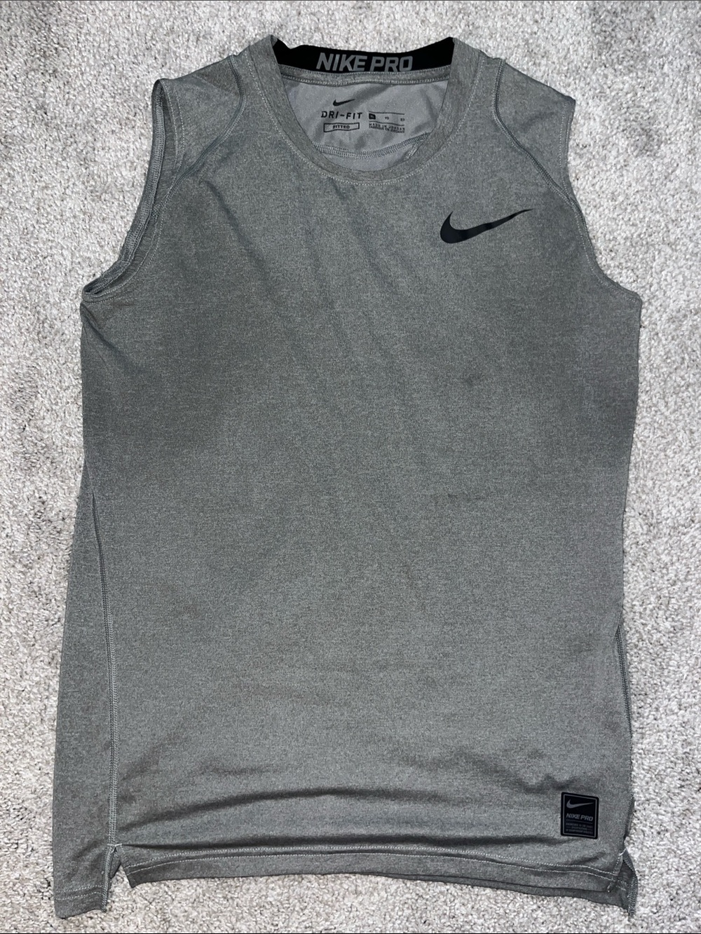 Nike Pro Combat Gray Black mens “fitted” stretch compression Tank T shirt XL